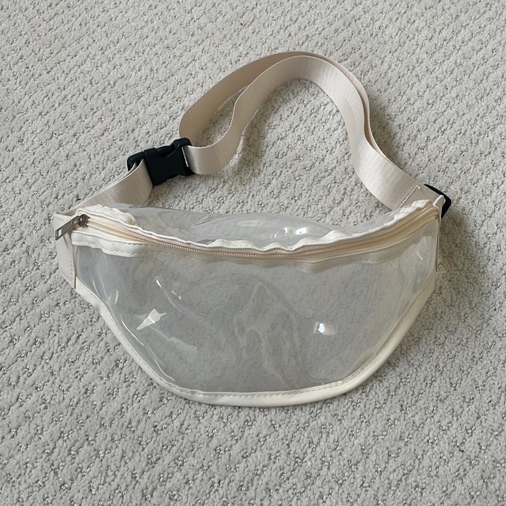 Clear and cream Fanny pack. Perfect for concerts and sports stadiums.